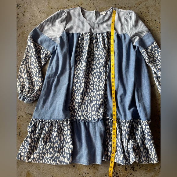 ODDI Blue and White Plus Striped Leopard Pattern Long Puff Sleeves Dress Sz 2XL - Picture 5 of 11